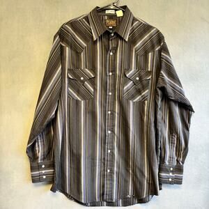 Plains Western Wear Men’s LT Tall Black Striped Pearl Snap Cowboy Shirt